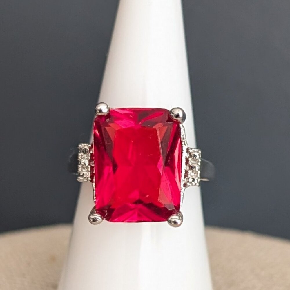 Large red glass statement ring
